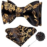 Dubulle Self Tie Bow Ties and Lapel Pin for Men Paisley Solid Mens Bowtie and Handkerchief Cufflinks Set Wedding