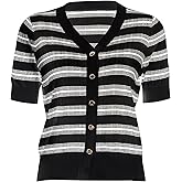 EELOTILE Womens Silk Button Down Shirt V-Neck Short Sleeve Lightweight Knit Cardigan Tops