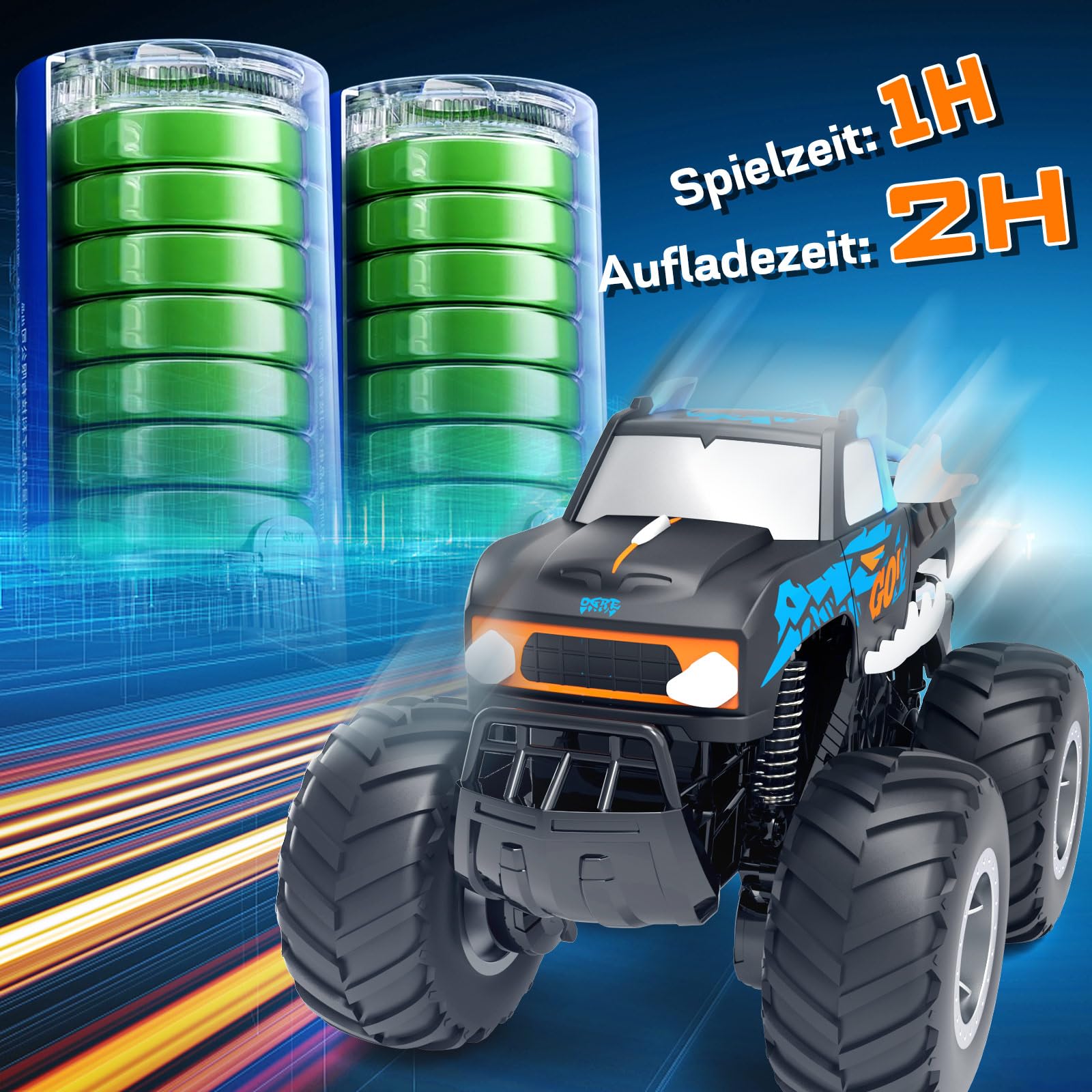 Gindoly Ferngesteuertes Auto,2,4 GHz Ferngesteuerter Monstertruck, 4WD 15+ km/h Hobby Offroad RC Auto, Wasserdicht Geländewagen Auto mit 2 Batterien, Spielzeug für Kinder ab 6 7 8 9 10 11 12 Jahre 7