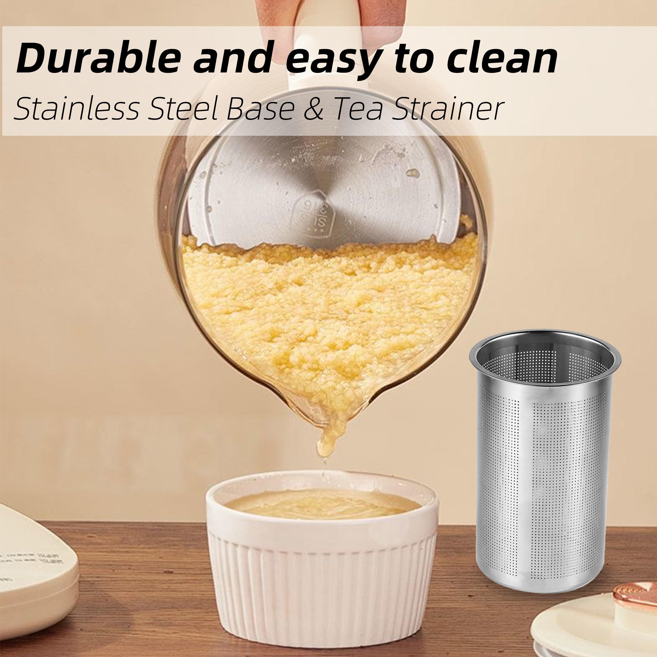 Health Pot, Hervidor eléctrico de vidrio de doble capa de 1,5 l con olla para estofado, tetera multifunción 9 en 1 para sopa, gachas, té de hierbas, base de acero inoxidable, panel táctil de vidrio, programable