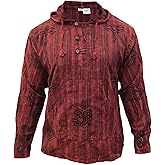 Shopoholic Fashion Mens Handmade Stonewashed Boho Hooded Shirt | Wooden Buttons & Front Pocket, Ethical Cotton Festival Shirt