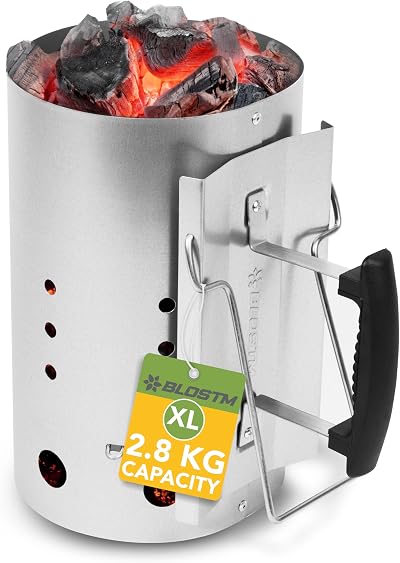 BLOSTM Charcoal Chimney Starter Large Galvanised Steel with Heat Handles