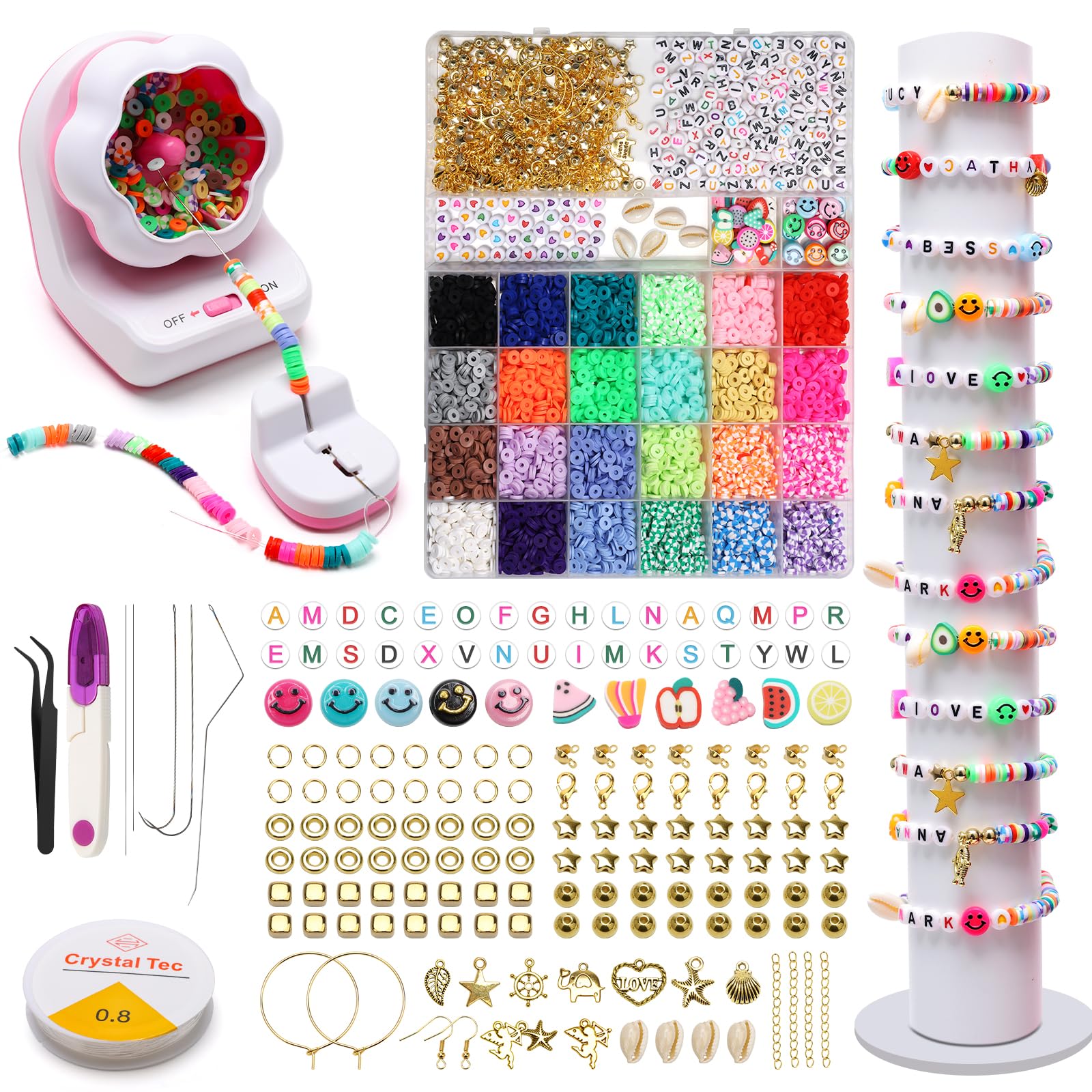 Windspeed Pink Electric Bead Spinner with 6600 Clay Beads, Clay Bead Spinner Waist Bead Spinner Electric Beading Machine for DIY Jewelry Making, Bracelets, Necklaces, Waist Beads