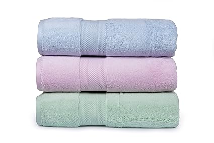 Casa Lino - Affluence Premium Cotton 650 GSM Set of 3 Pcs Large Bath Towels - Baby Pink,Sea Green,Sky Blue