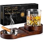 Monsiter QE Cigar Ashtrays, Whiskey Glass Tray and Cigar Holder for Indoor Outdoor, Wooden Ash Tray Detachable Ashtray for Cigarettes, Cigar Accessories Decor for Home Office cigar Gifts for Men