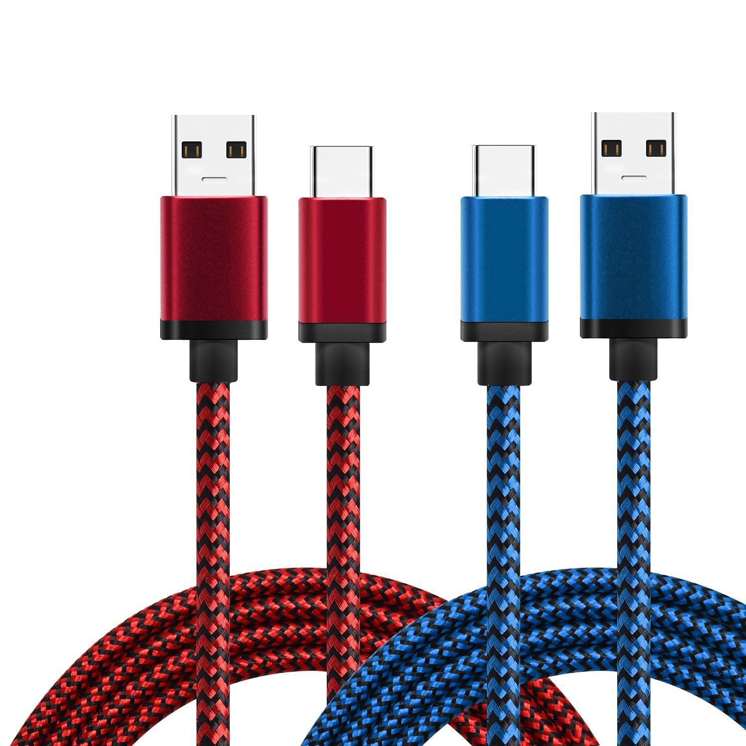 [2-Pack 3ft] USB C Cable, BeneStellar Nylon Braided USB C 3.1 Fast Charging Cable Charger Cord for Samsung Galaxy S9 / S9 Plus / S8 / S8 Plus / Note 8, LG G5 / G6, Google Nexus 6P / 5X, Pixel / Pixel 2, OnePlus 5 / 5T, HTC 10 / U11, Huawei P10 / Mate 10, Nokia 8 / N1 Tablet, Nintendo Switch and More (3ft, 2-Pack Red & Blue)