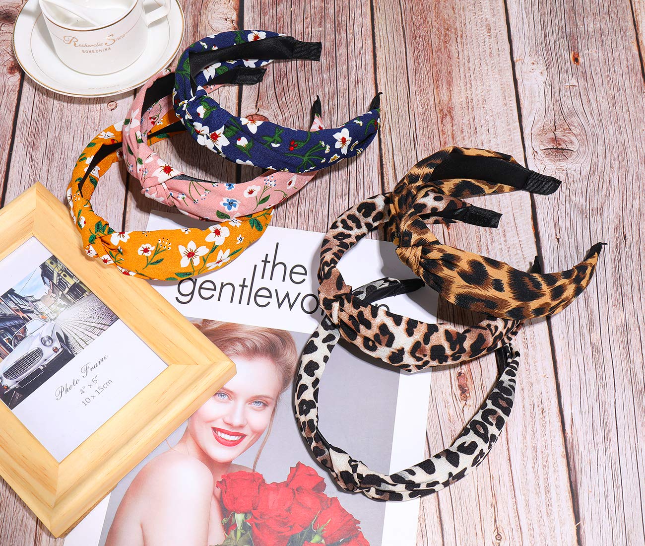Headbands for Women and Girls Elastic Turban Knotted Design Hair Band 6 Pack Set Leopard Print and Other Different Styles Fashion Headbands : Beauty