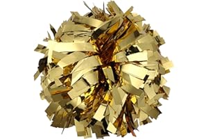 ICOBUTY Metallic Cheerleader Cheerleading Pom Poms 6 inch 1 Pair (Gold)
