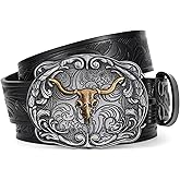 SANSTHS Cowboy Western Belts for Men Women Western Cowboy Buckle Belt Country Cowgirl Mens Leather Belt for Jeans Gifts