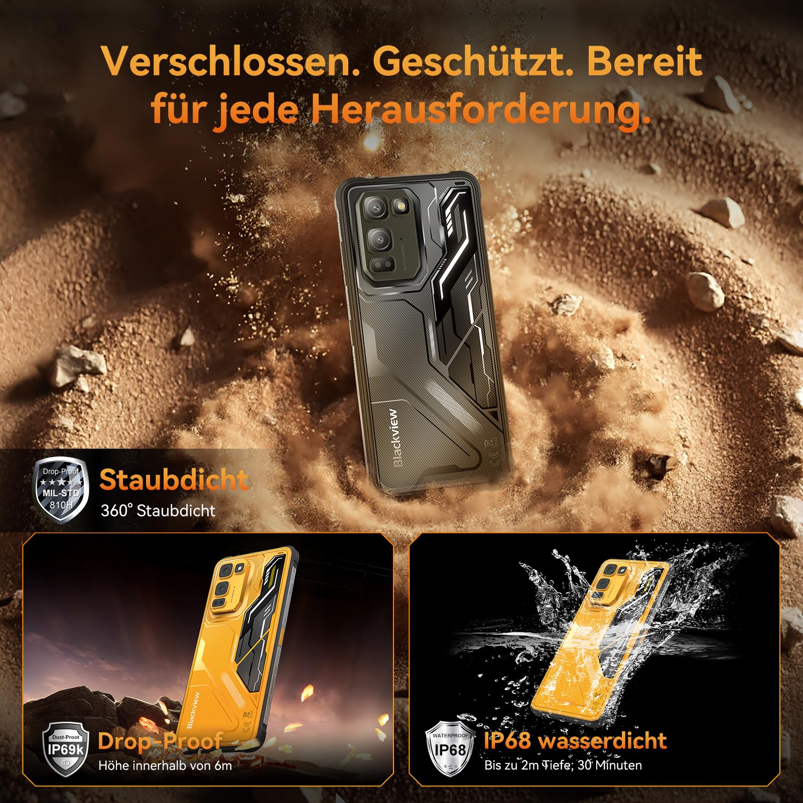 Blackview Fort 5 Outdoor Smartphone, 108MP+50MP+13MP Nachtsicht, 248g/10.7mm Ultra-Thin Android 16 Outdoor Handy Ohne Vertrag, 36GB+256GB/2TB Baustellenhandy, 6.78'' 120Hz, MTKG100, IP69K/ NFC/700Nits 5