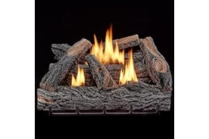 HEARTH SENSE VFL24T Dual Fuel Ventless Fireplace Logs Set with Thermostat, Use with Natural Gas or Liquid Propane, 32000 BTU, Heats up to 1100 Sq. Ft, Brown, 24 Inches, Brown