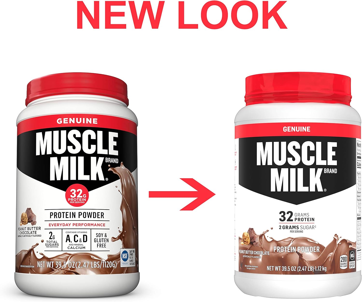 Muscle Milk Genuine Protein Powder, Peanut Butter Chocolate, 32g Protein, 2.47 Pound, 16 Servings: Health & Personal Care