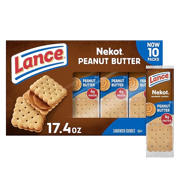 LANCE SANDWICH COOKIES, NEKOT PEANUT BUTTER, 10 INDIVIDUALLY WRAPPED PACKS, 6 SANDWICHES EACH
