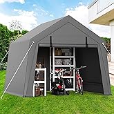 Hipicute 10'x10' Outdoor Portable Storage Shed, Waterproof & UV-Resistant Garage Shelter with 2 Roll-Up Zipper Doors, Anti-Snow Carport Tent for Motorcycle, Bike, and Outdoor Equipment, Gray