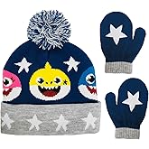 Nickelodeon Baby Shark Toddler Winter Hat & Mitten Set – Soft Knit Styles with Pompoms & Character Details – Ages 2–4