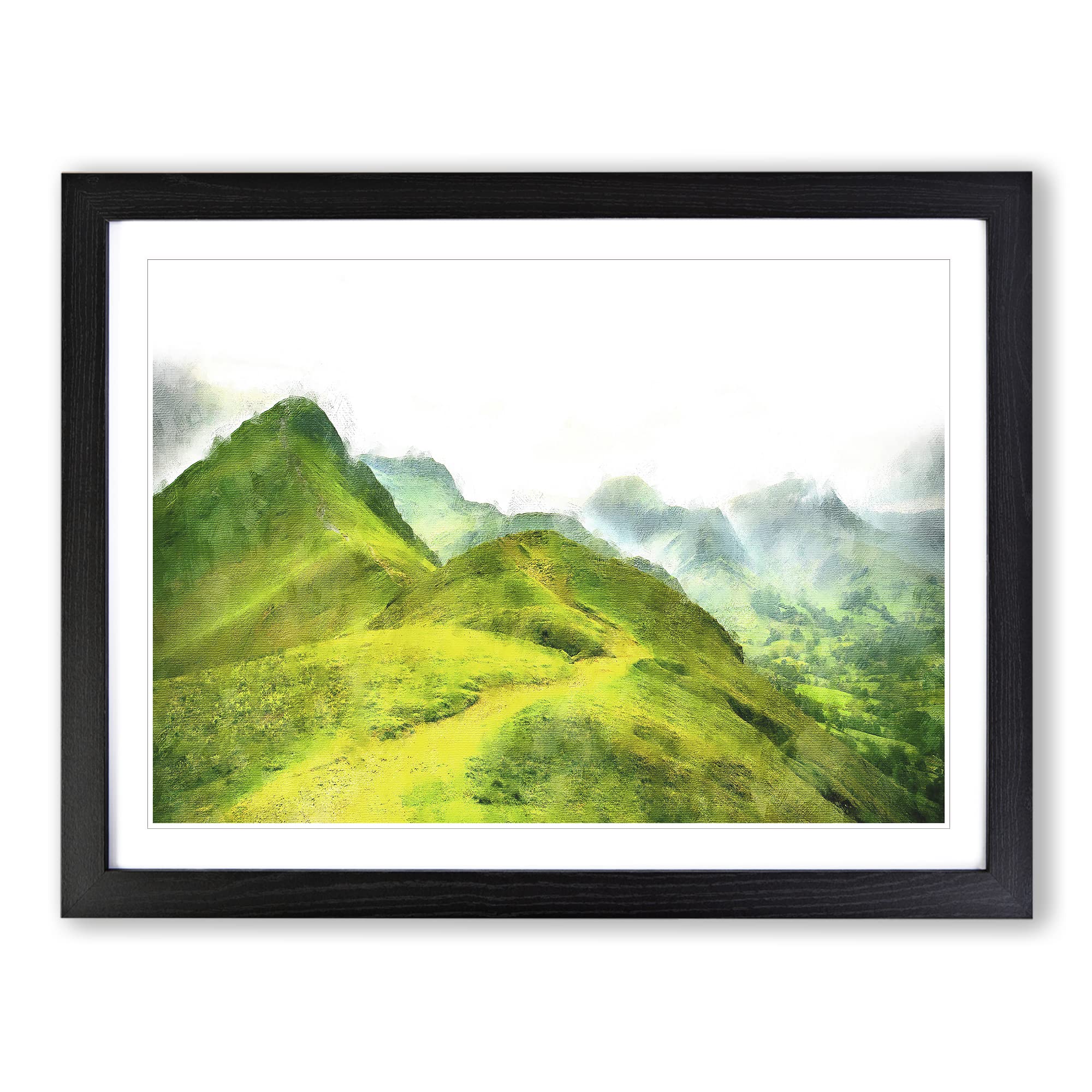 Mountains Of The Lake District Painting Modern Art Framed Print | A4 Black Framed Wall Art | Ready to Hang | Modern Landscape Picture | Living Room Bedroom Lounge Office