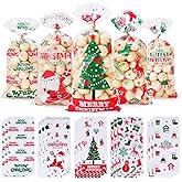 BBPOOL Christmas Treat Bags, 150pcs Cellophane Christmas Cookies Bags with Twist Ties Clear Plastic Cello Goodie Candy Gifts 