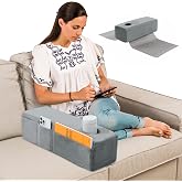 HOMBYS Removable Couch Armrest Pillow with Cup Holder and Side Pockets | High-Density Foam Sofa Caddy with Washable Cover for Remote, Phone, Glasses and Books, Grey