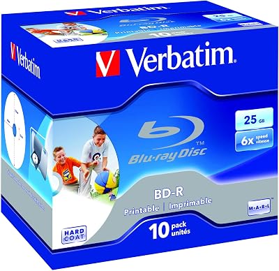 Verbatim 43713 25GB 6X BD-R Blu-ray Disc Inkjet Printable Pack of 10