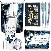 Watersay 6 Pcs Christian Gift for Women Inspirational Present for Religious Marble Tumbler Makeup Bag Journal Ballpoint Pen Church Gift for Pastor Wife Friends Spiritual Mentor(Dark Blue)