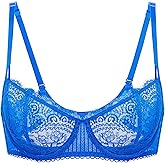 DOBREVA Women's Sexy Lace Push Up Plus Size Bra Sheer Balconette Underwire Unlined Sky Blue 38DD