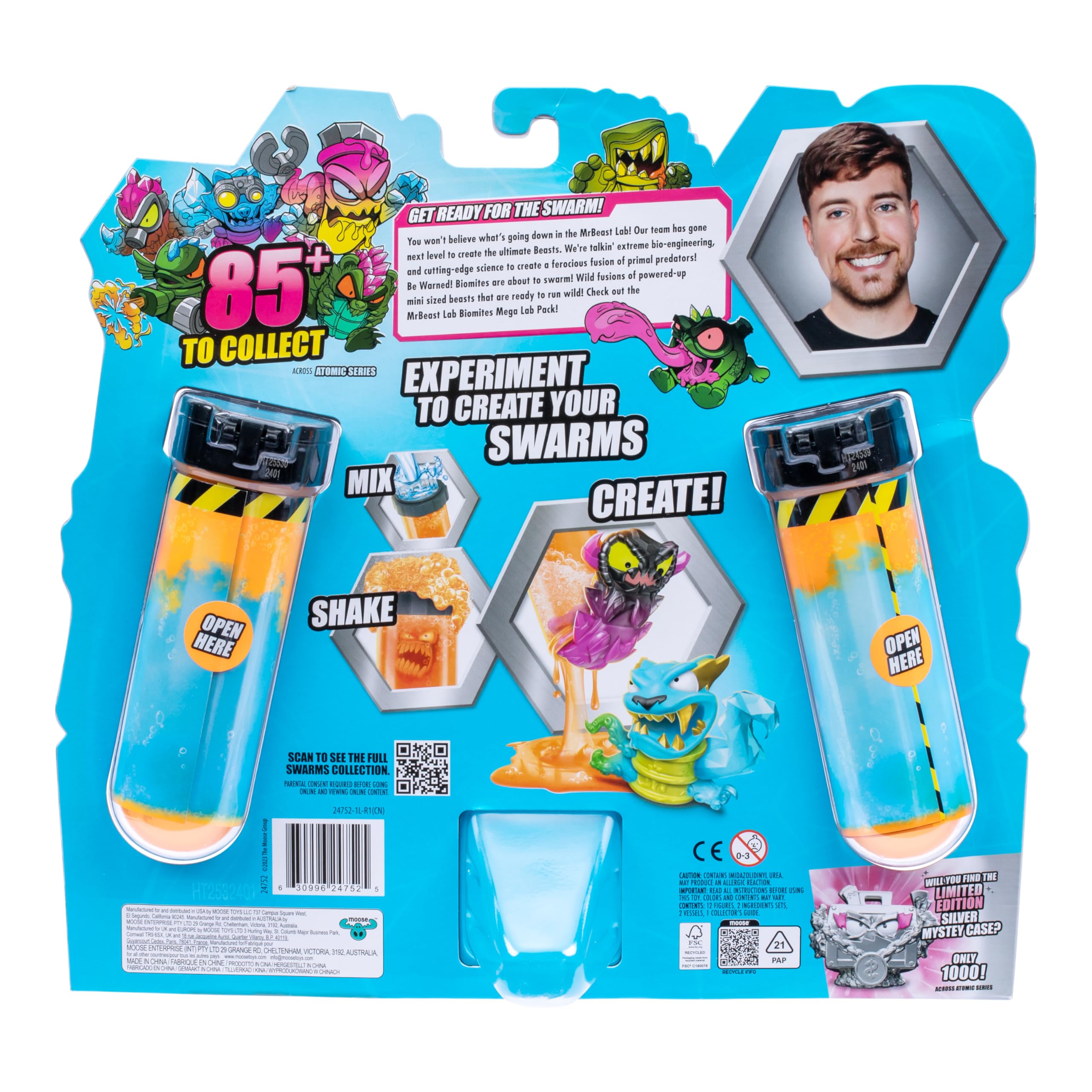 MrBeast Lab Swarms Series 2, Atomic Series 12 Pack - Crab Cat, Add Water, Shake The Test Tube and Reveal 2 of 12, 1-inch (2.5 cm) MrBeast Swarms Collectible Micro Beasts. 85+ to Collect!