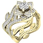 Dazzlingrock Collection 1.50 Ctw Round White Natural Diamond Vintage Engagement Ring Set for Women in 14K Real Solid Gold