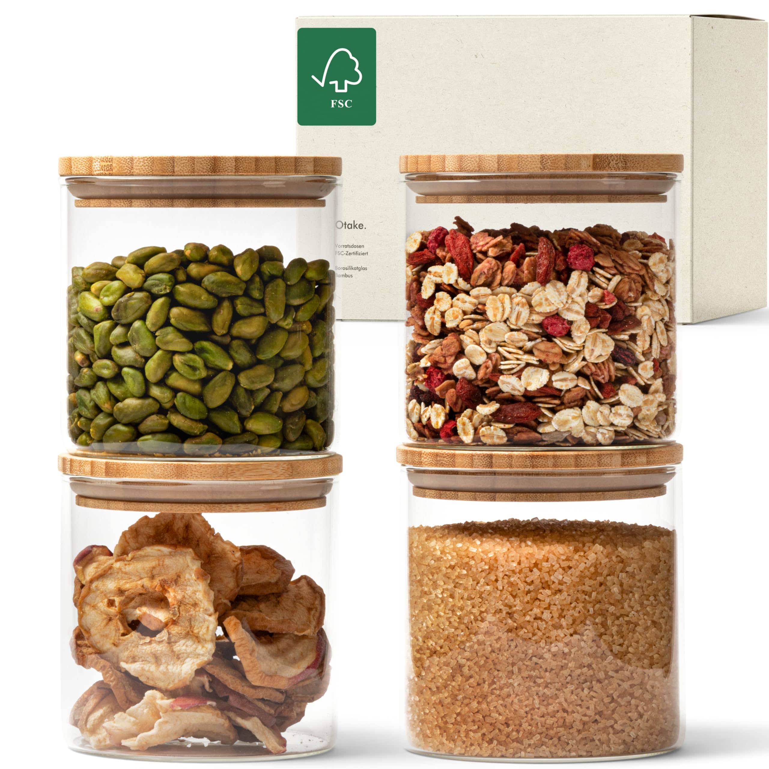 KIVY Storage Jars with Lids - 4 x 600 ml - Small Storage Jars with Lid - Glass Storage Jars with Lid - Storage Jars with Lid - Storage Jars with Lid - Glass Container with Lid