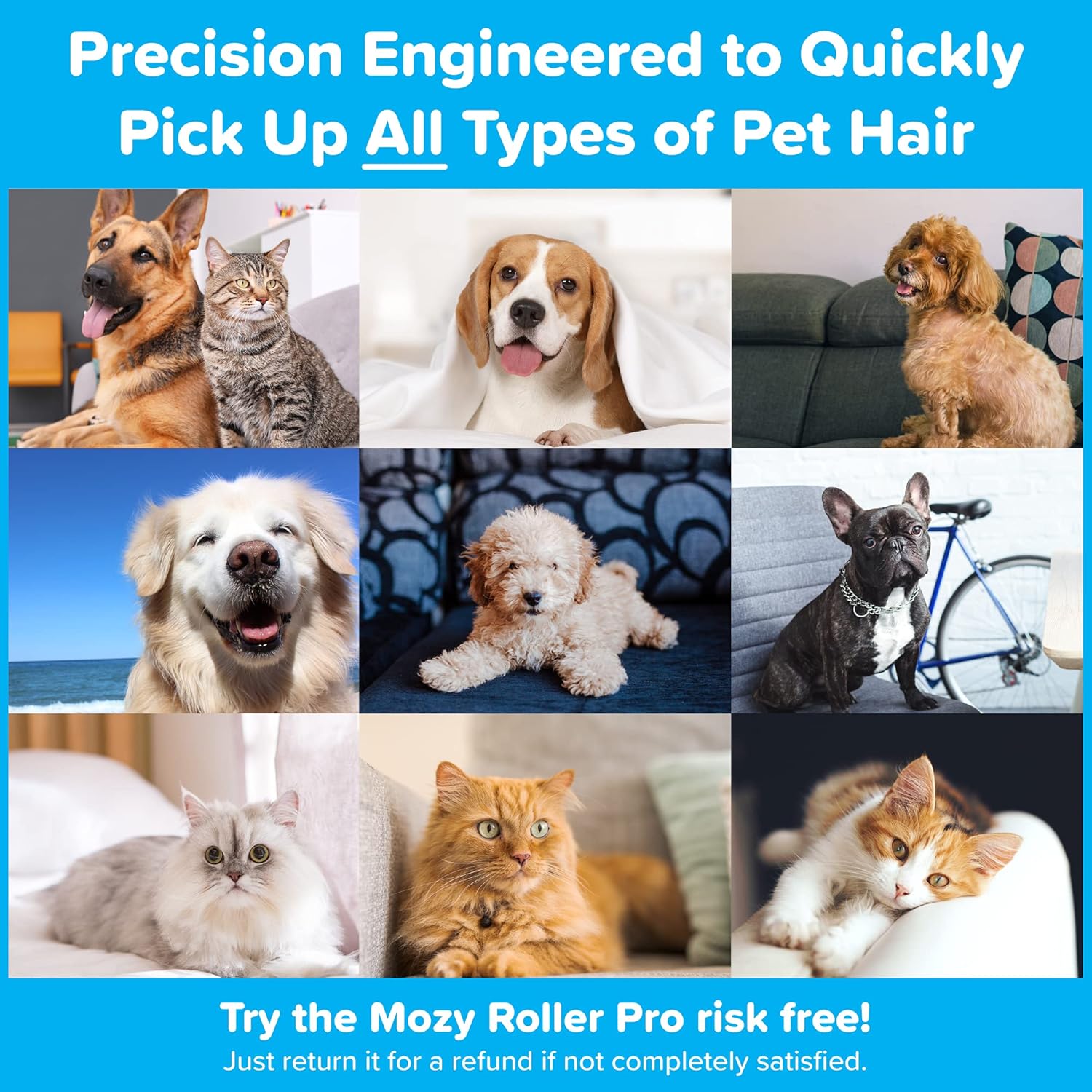 Mozy Roller Pro Dog Hair Remover and Cat Hair Remover (2021 Model) – Quickly Removes Pet Hair from Furniture – Easier to Use Than Vacuums, Brushes, Gloves, and Sticky Lint Rollers