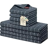 Homaxy Kitchen Towels and Dishcloths Set, 12 x 12 and 13 x 28 Inches, Set of 8 Bulk Cotton Terry Kitchen Towels Set, Checkered Designed, Soft and Super Absorbent Dish Towels, Dark Grey