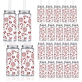 Whaline 20Pcs Christmas Candy Plastic Cups with Lids and Straws Clear Xmas Winter Party Drinking Cups Peppermint Candy Cane Reusable Tumblers for Holiday Party Supplies