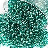 Gacuyi 2100 Pcs Size 6/0 Glass Seed Beads, 4 mm Transparent Turquoise Small Mini Spacer Loose Pony Beads for Jewelry Making and DIY Crafts
