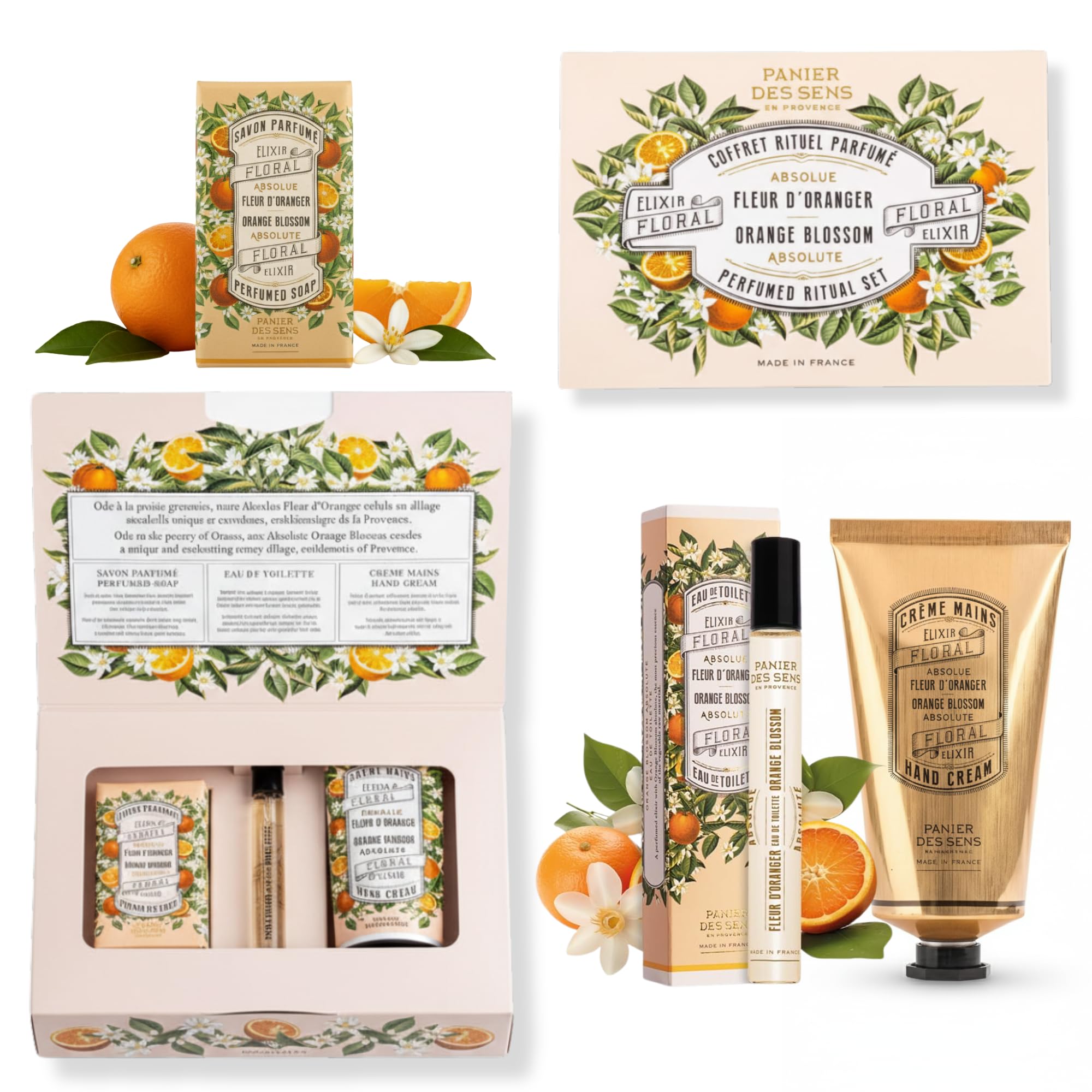 Gift Box - Orange Blossom Perfume Ritual – Hand Cream 75ml, Perfumed Soap 150g & Eau de Toilette Roll-On 10ml – Made in France – Floral & Citrus Fragrance – Natural French Beauty Gift for Women