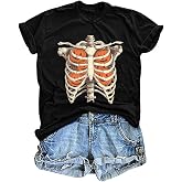 Dancing Skeleton Shirt for Women Happy Halloween T-Shirt Short Sleeve | Women Halloween Shirts Funny Skeleton Graphic Tees Fall Tshirt Casual Halloween Party Gifts Tops