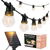 Brightech Ambience Pro 27 Ft Solar Powered Outdoor String Lights - Commercial Grade Waterproof Patio Lights Withn Edison Globes, Shatterproof LED String Lights for Patio - 1W, Warm White, 12 Bulbs