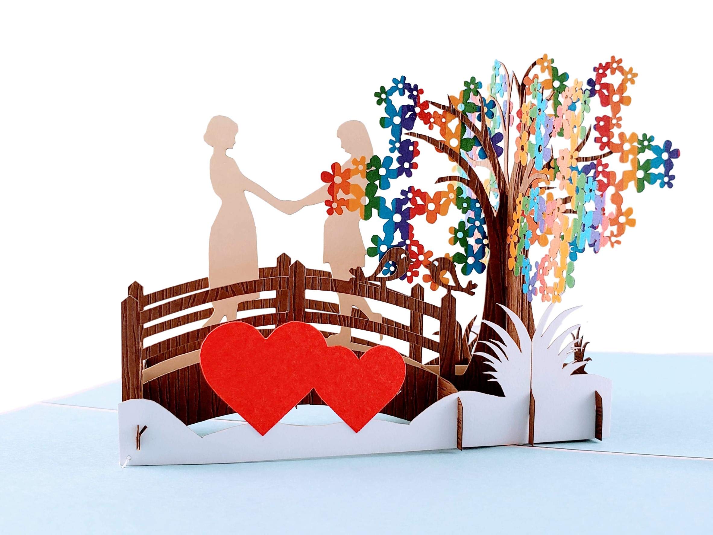 iGifts And Cards Awesome Lesbian Couple True Love 3D Pop Up Greeting Card - Wedding, Marriage, Engagement, Anniversary, Half-Fold, Pride, Lovers, Women, Brides, Wives, LGBT, Romantic, Rainbow, Unique