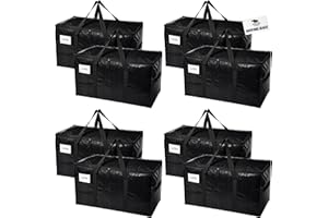 RUGGED RHINO 8 Pack Heavy Duty Extra Large Moving Bags, Durable Bag with Strong Handles and Zipper, Moving Boxes Alternative for College Packing, Holiday Décor, Space Saving Storage with Label, Black