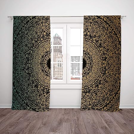 Polyester Window Drapes Kitchen Curtains Gold Mandala Spiritual