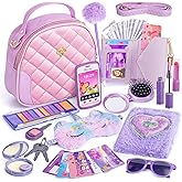 Little Girl Purse with Accessories, My First Purse Set - Play Makeup Diary Eye Mask Wallet Toy Phone Keys Sunglasses Credit C