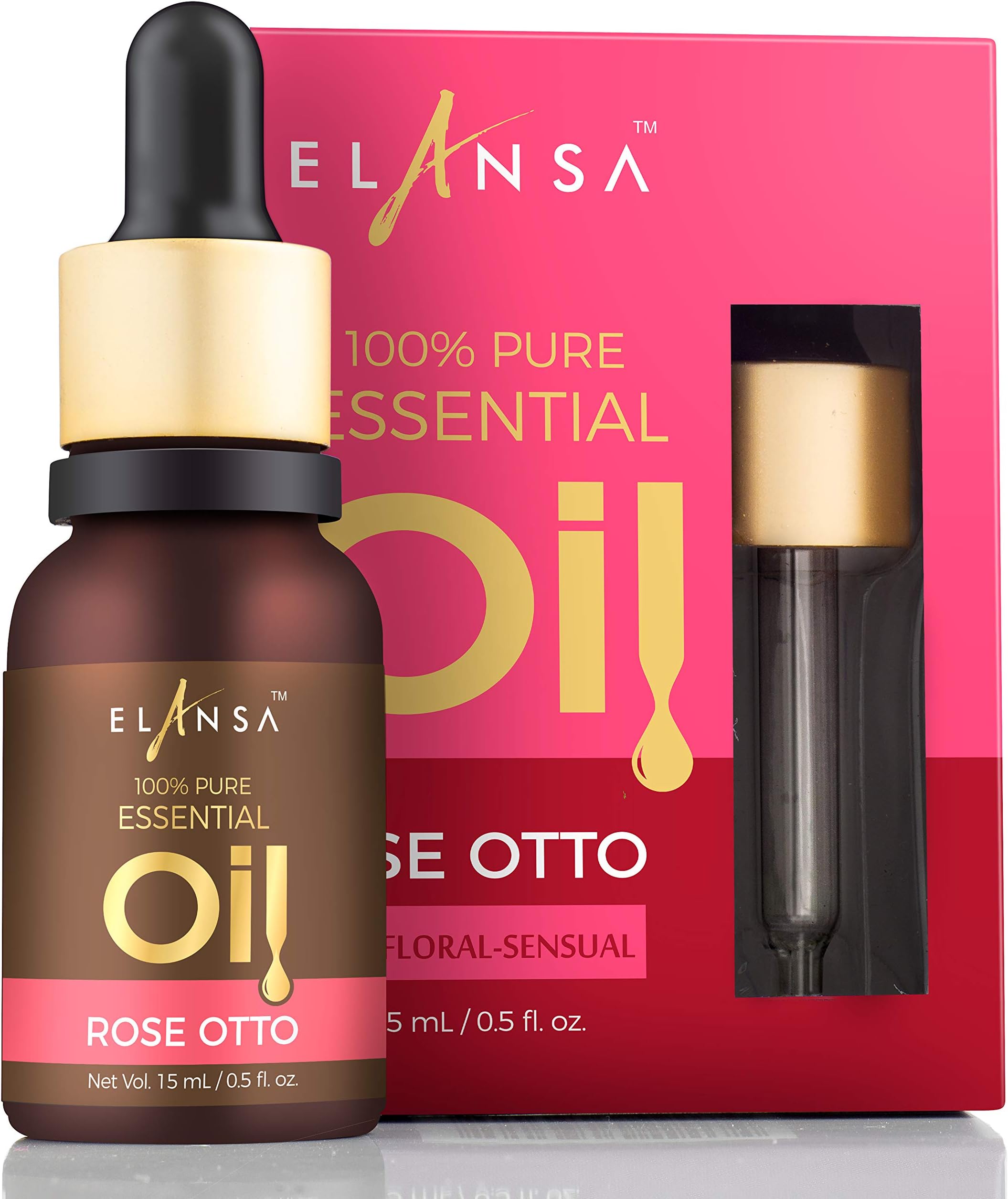 Elansa 100% Pure Rose Otto Essential Oil, 15ml