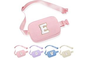 YOOLIFE Belt Bag for Teen Girls Kids, Fanny Packs Birthday Gifts for 5 6 7 8 9 10 11 12 13 Year Old Girls, Gifts for Teens Kids Monogram Initial Crossbody Sling Bag for Kid Teen Girl Preppy (Pink E)