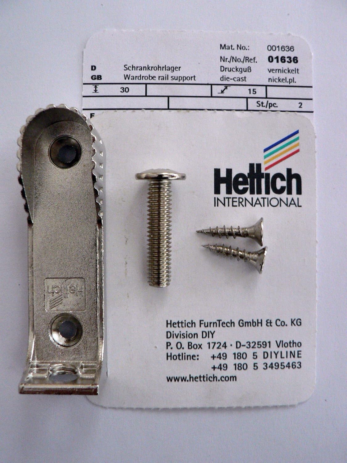 Artikelnr Hettich Schrankrohrlager zum Anschrauben an der Seitenwand