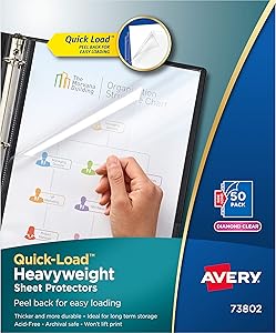 Avery 73802 Quick Top & Side Loading Sheet Protectors, Letter, Diamond Clear (Box of 50)