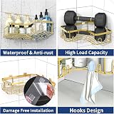 Menbyci 3 Pack Corner Shower Caddy Adhesive Stainless Gold 18 Hooks view 5