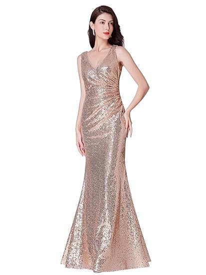 Ever Pretty Women S V Neck Floor Length Sleeveless Sequin Long