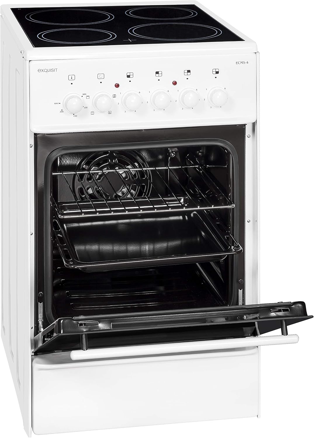 Exquisit Standherd ECM 5-4 | Elektro-Standherd | 50 cm | Glaskeramik-Kochfeld | 46 L Garraum | Weiß