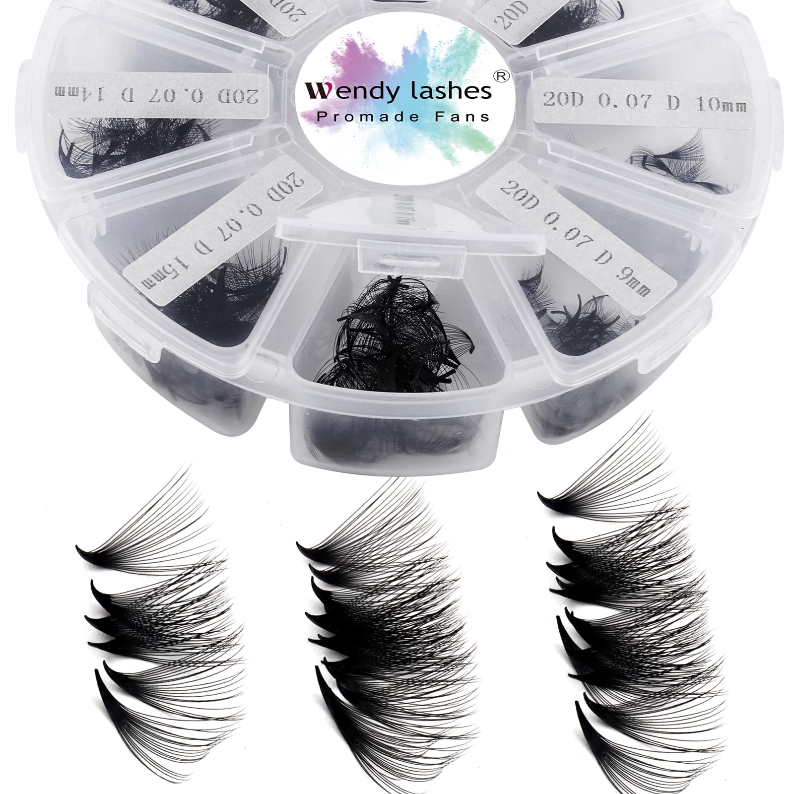 Pre Made Fan Volume Eyelash Extensions 20D 0.07mm C Curl 500 Fans 9-16mm Mixed Tray Premade Fans Loose Volume Lash Extensions Handmade Promade Loose Fans Lash(500-20D-0.07-C-916) — image 1