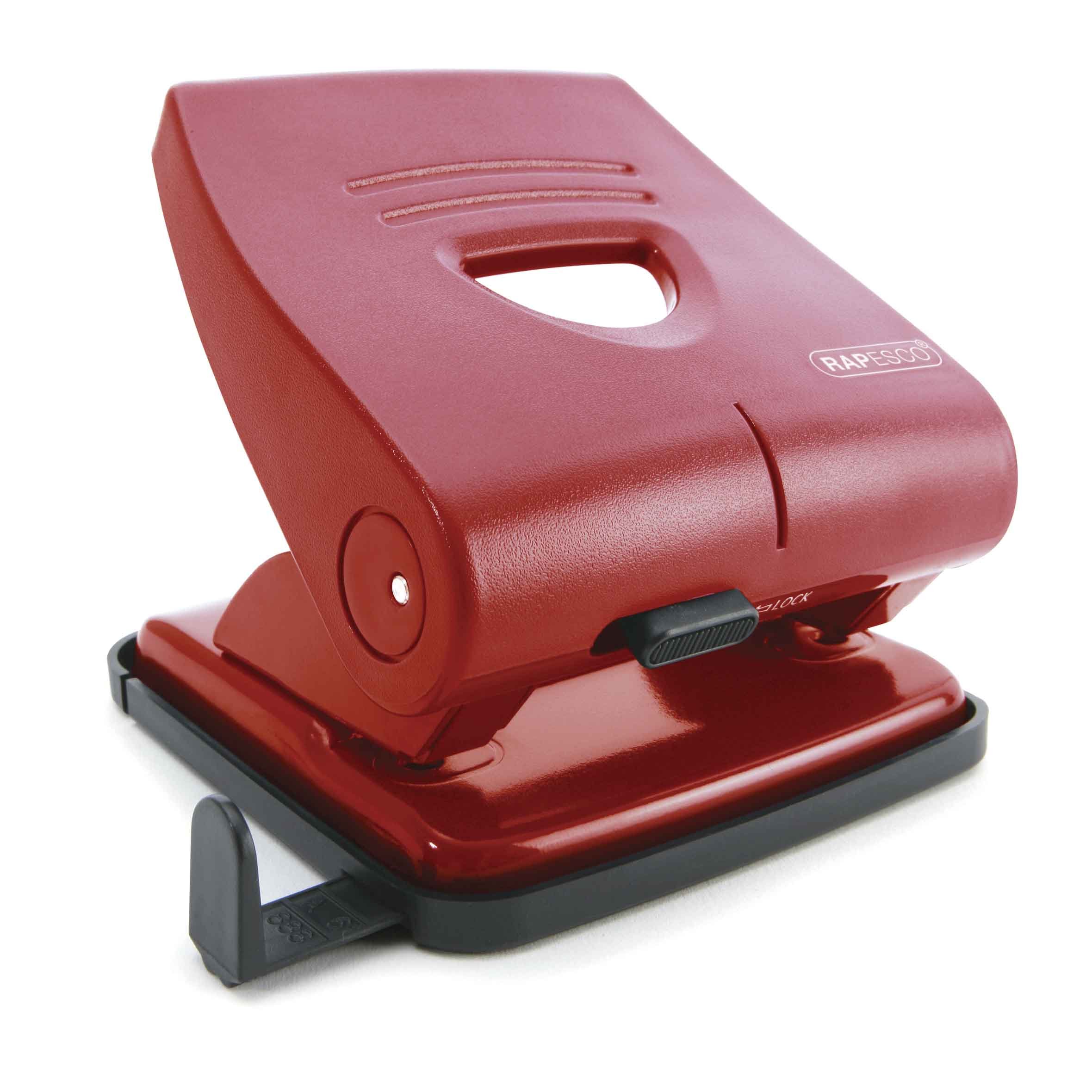 Rapesco PF827PR2 827-P 2-Hole Punch, 30 Sheet Capacity, Red