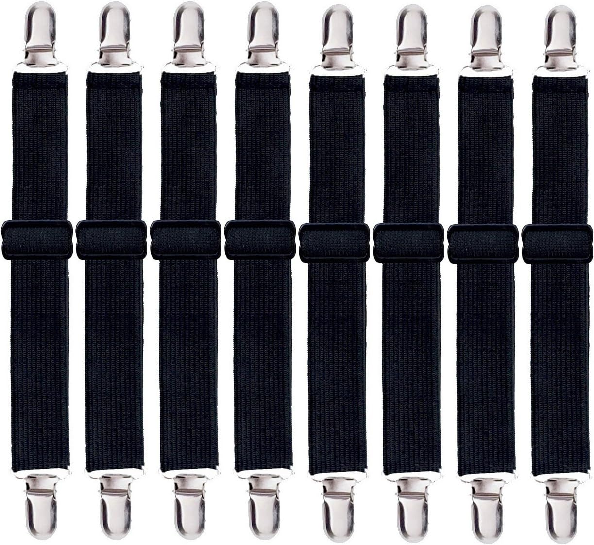 Korlon 8 Pack Adjustable Sheet Clips, Bed Sheet Holder Straps Bed Sheet Clips, Heavy Duty Bed Sheet Straps, Black: Home & Kitchen