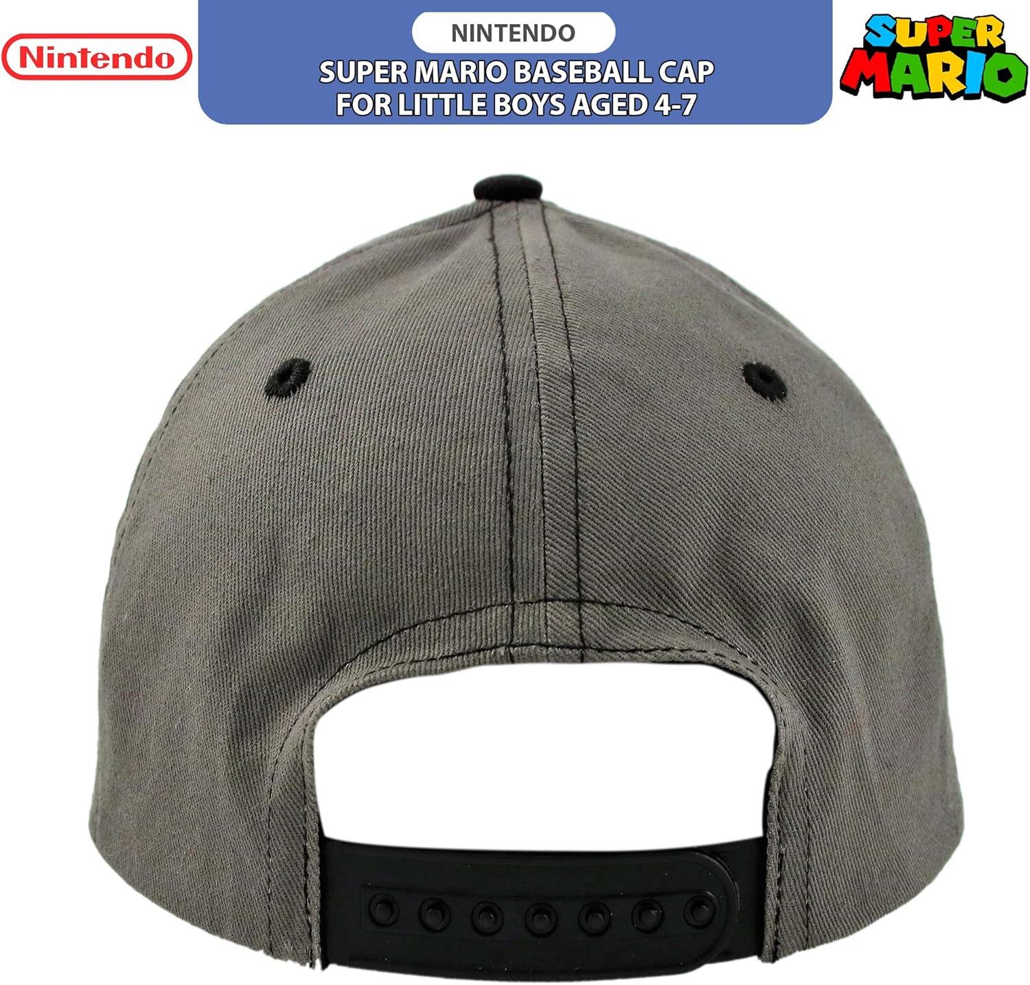 Nintendo Little Boys' Super Mario Character Baseball Cap, Black/Grey, Ages 4-7: Clothing